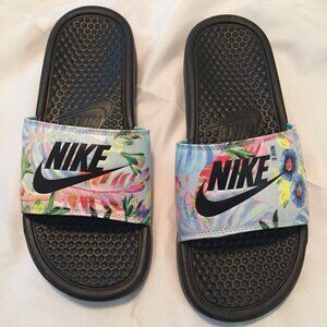 Nike Benassi JDI Print 618919-023 Floral Slip On Slides Shoes Womens US 8 EUC